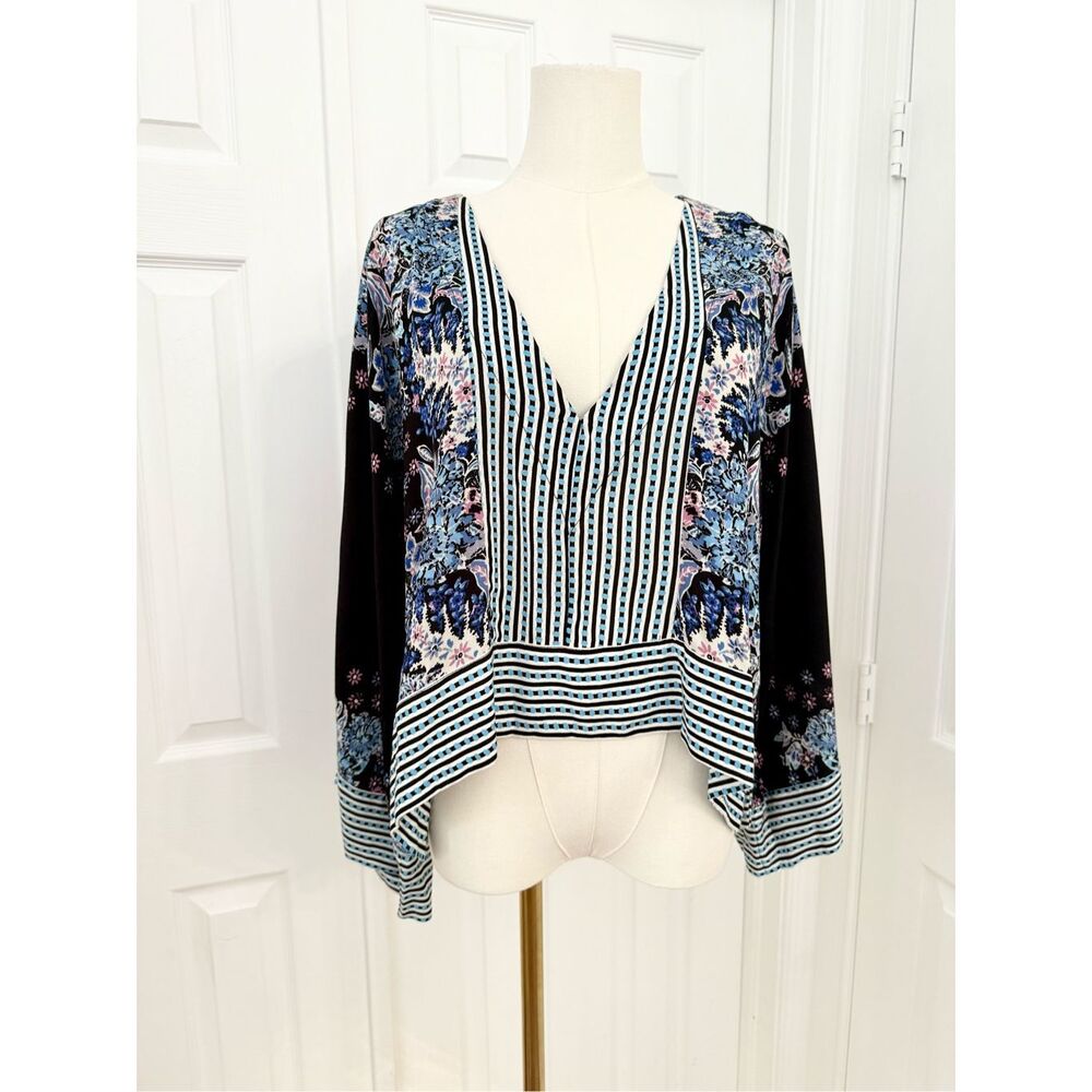 Free People Mix n Match Multicolor Floral Kimono Sleeve Blouse Crop Top Size XS